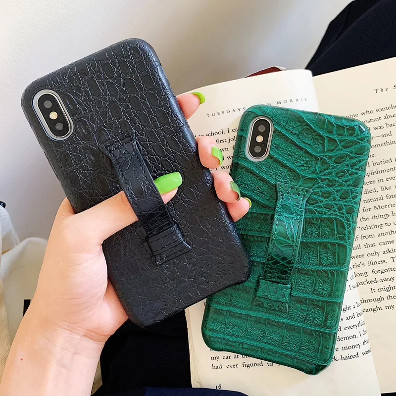 

Green Crocodile Snake Skin Hard PU Leather Case For iPhone 7 Case For iPhone Xs Max Xr X 8 6 S Plus Wrist Strap Back Stand Cover