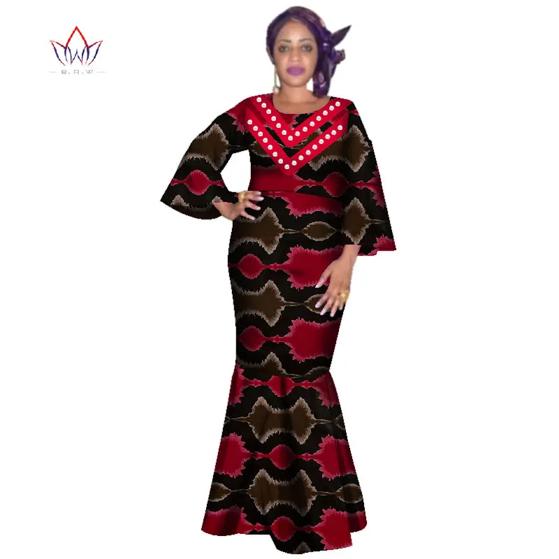 Новое Африканское женское платье Базен Дашики Африканский принт платья для женщин хлопок женская одежда с круглым вырезом 6xl 5xl натуральный WY3229 - Цвет: 14