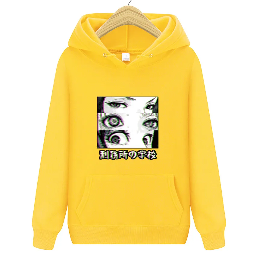 

Japanese Anime Men's Hoodies Prison School Eyes Sad Sweatshirt loli Comic aesthetic Pullover Men Clothing Harajuku Streetwear