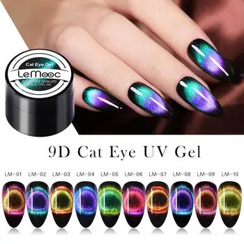 

Lemooc 9D Cat Eye Gel Polish Set Magnetic UV Gel Varnish with Stick Black Base Need Soak Off UV Gel Lacquers