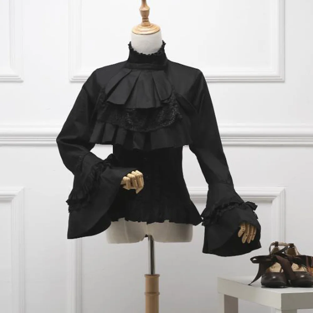 ladies black frilly blouse