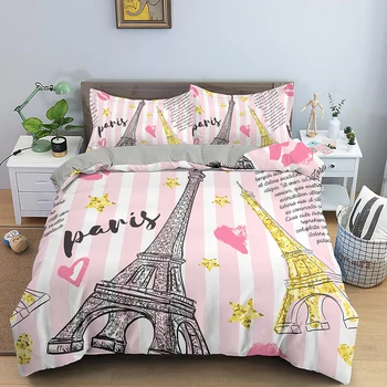 

Paris Eiffel Tower Bedding Twin White Black Duvet Cover Set Love Heart Printed Boys Girls Animal Bedding Sets 1 Duvet Cover