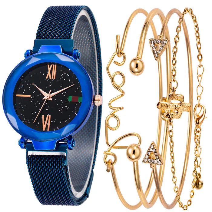 5pcs Luxury Brand Ladies Watches Women Watches Starry Sky Watch Quartz Diamond Wristwatches Montre Femme Relogio Feminino - Цвет: 2-Blue