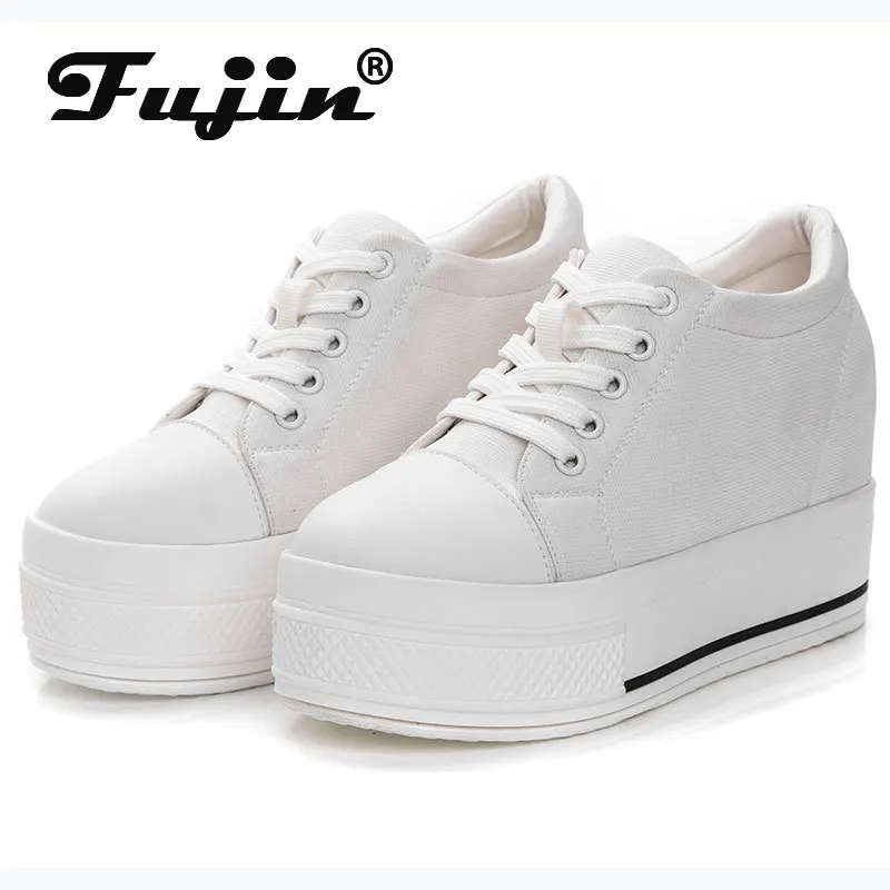 

Fujin Platform Shoes Women's 2020 Fashion Canvas Thick Bottom Lace Platform Round Toe Solid Cross Tied Solid Women Casual Shoes