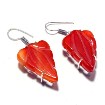 

Genuine Carved Carnelian Silver Overlay on Copper Earrings , Hand made Women Jewelry Gift, E5281