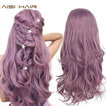 

AISI HAIR Long Wavy Synthetic Lace Front Wigs Purple Lace Wig For Black /White Women Can Cosplay Wave Blonde Black Wigs