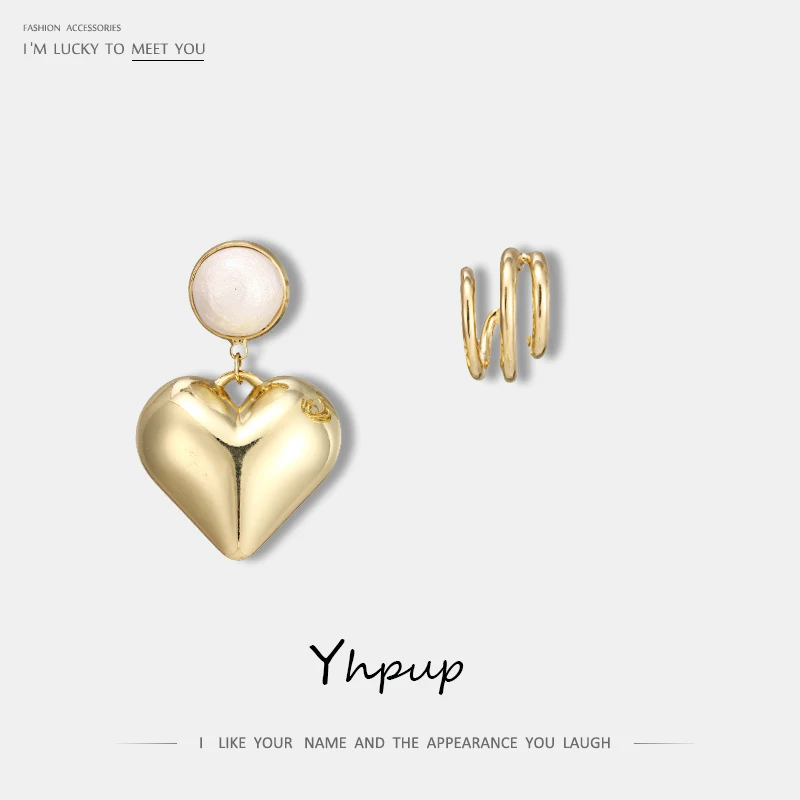 

Yhpup New Fashion CCB Plated Gold Heart Geometric Dangle Earrings Asymmetry Super Light Brincos S925 Jewelry for Girl Office