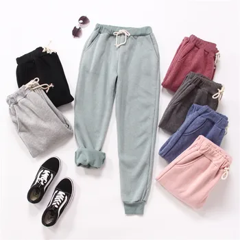 

2019 autumn and winter thickening plus velvet pants Harlan sports pants women loose fleece pants warm casual trousers