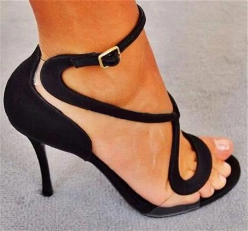 as picture Hot Selling Black Strappy Sandals Clear PVC Stiletto High Heels Sandals Women Patchwork Banquet Dress Shoes Plus Size 10 - Цвет: as picture