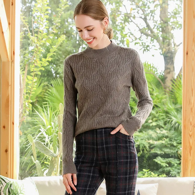 

Hot 2019 Women 100 Cashmere Half Turtleneck Sweaters Allover Long Cable Knit 7G Thick Pullover Timbo Twist Soft p1948