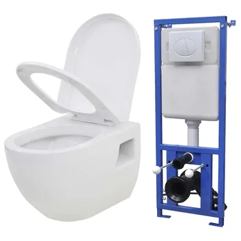 

vidaXL Wall-Hung Toilet With Concealed Cistern Ceramic Soft-Close Toilet Seat White