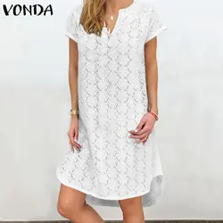 VONDA летнее однотонное платье сексуальное кружево вечерние мини-платья женские богемные сарафаны 2019 повседневные ассиметричные платья для
