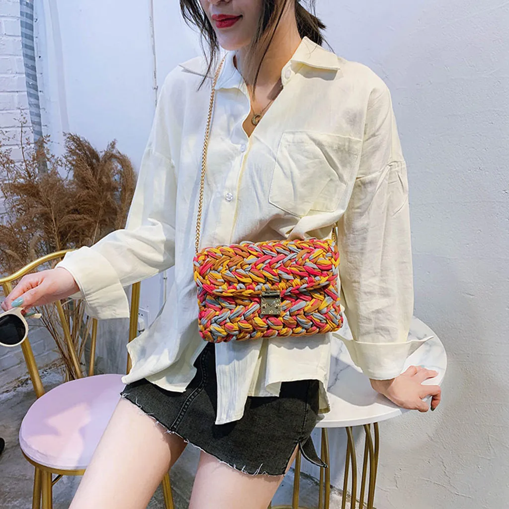 Womens Woven Colorful Bag Handmade Texture Wild Explosions Handbags Portable Single-shoulder Fashion Messenger Bolso Mujer YL4