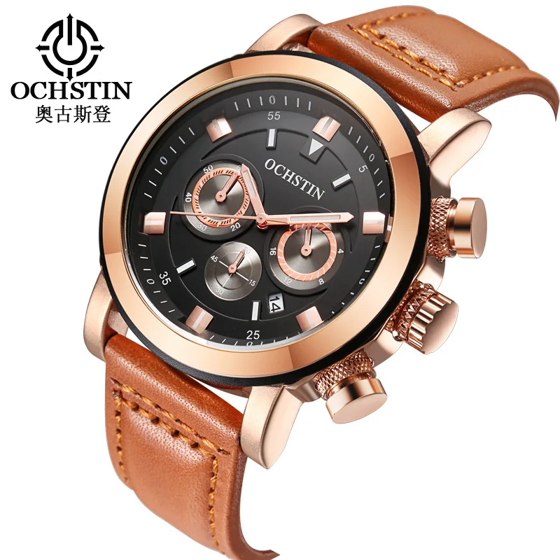 

Tough Multi-functional MEN'S Watch Quartz Calendar Watch Casual Genuine Leather Men Six-pin Sports Watrproof Watch