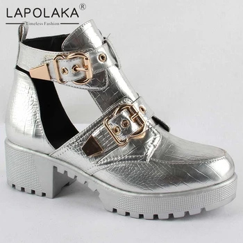 

Lapolaka 2020 New Design Motorcycle Boots Square Heels Buckle Strap Concise Platform Non Slip INS Trendy Shoes Woman Booties