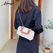 

AIFENGGE Fashion Wooden Handle Pleated Handbag Synthetic Leather Chain Strap Messenger Women Bag Solid Color Underarm Bag