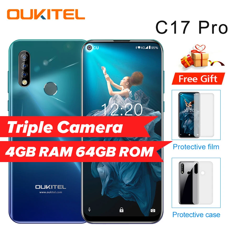 OUKITEL C17 Pro 6,3" 19:9 Android 9,0 мобильный телефон MTK6763 Восьмиядерный 4G ram 64G rom двойной 4G LTE задняя Тройная камера смартфон