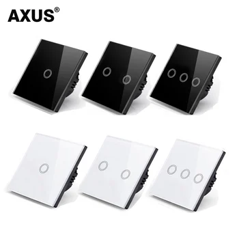AXUS EU Touch Switch Power Led Panel Wall Light Switches Tempered Black White Crystal Glass 1/2/3 Gang Interruttore AC100-240V 1