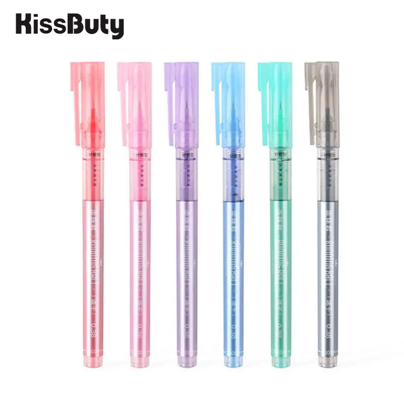 

6Pcs/Set 0.38mm Colourful Straight Liquid Self-control ink Gel Pen Bullet Journal Pen Cute Student Writing Pen Office Stationery