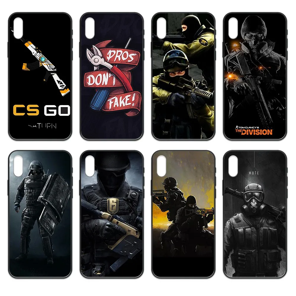 Силиконовый чехол бампер для телефона CS go черный корпус iphone 4 4s 5 SE 5C 6 6S 7 8 plus X XS XR 11