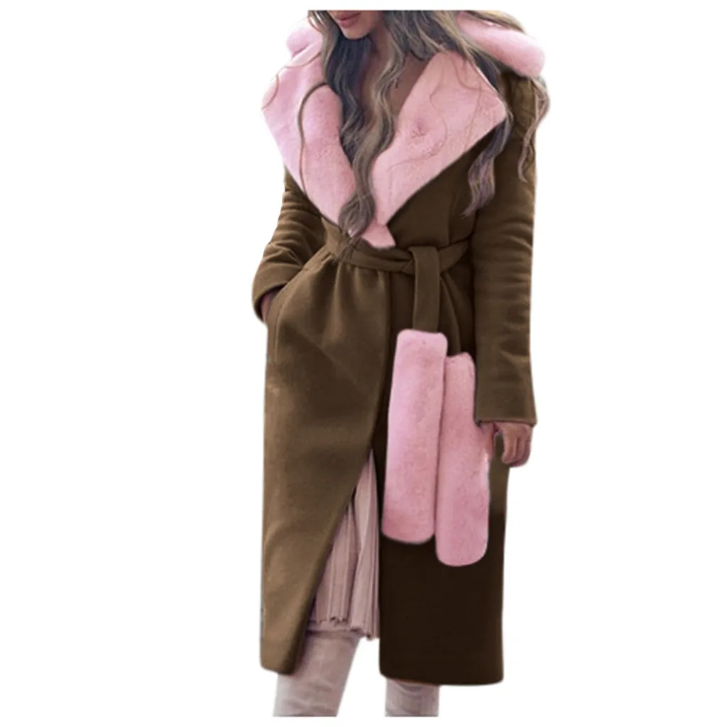 Зимние теплые женские пальто, модные утепленные куртки с отложным воротником, шерстяное пальто с воротником, женская верхняя одежда с длинным рукавом, куртки - Цвет: Khaki
