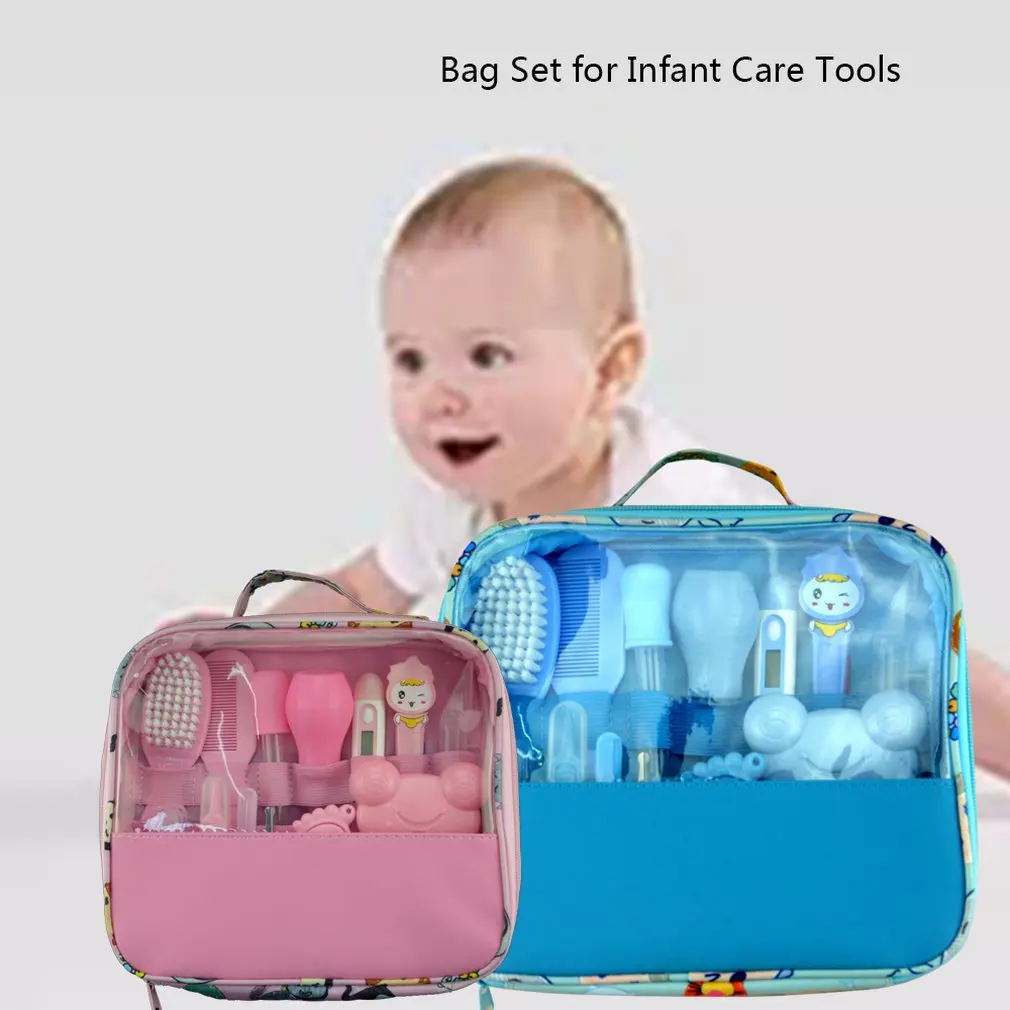 Baby Products Daily Cleaning Care Kit Bag Set Feeding Thermometer Thermometer Suction Clip Nail Clipper Ear Spoon Ik01 Blue