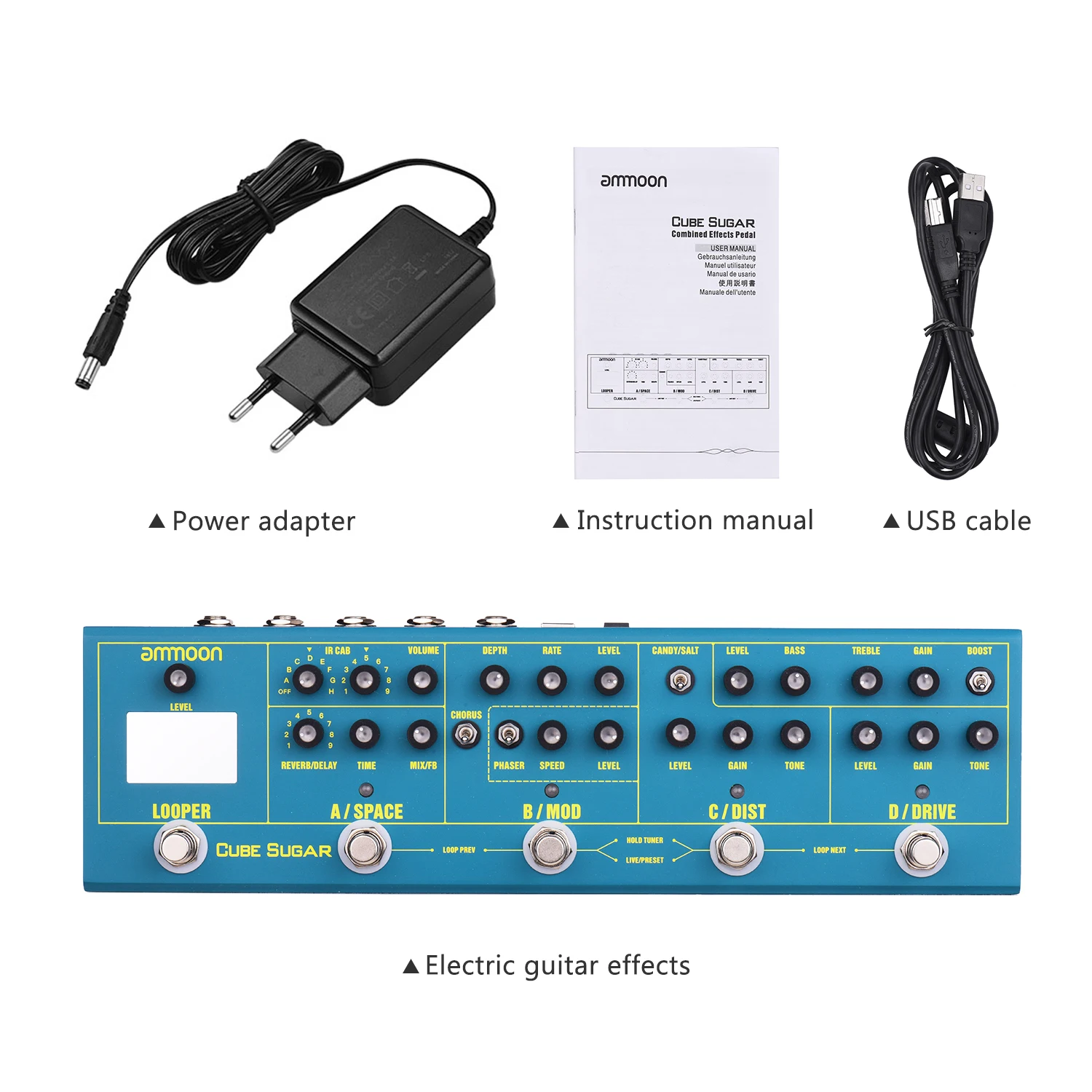 EU PLUG Ammoon cube SUGAR комбинированная педаль эффектов 5 аналоговых эффектов(Boost/Overdive/Distortion/Chorus) гитарная педаль аксессуары для гитары - Цвет: EU PLUG