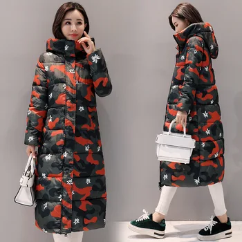 

2018 winter women hooded coat thicken warm long jacket female camouflage outerwear padded parkas ladies chaqueta feminino