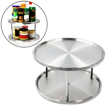 

Stainless Steel 2-Layer Rotating Seasoning Bottle Kitchen Storage Rack Organizer