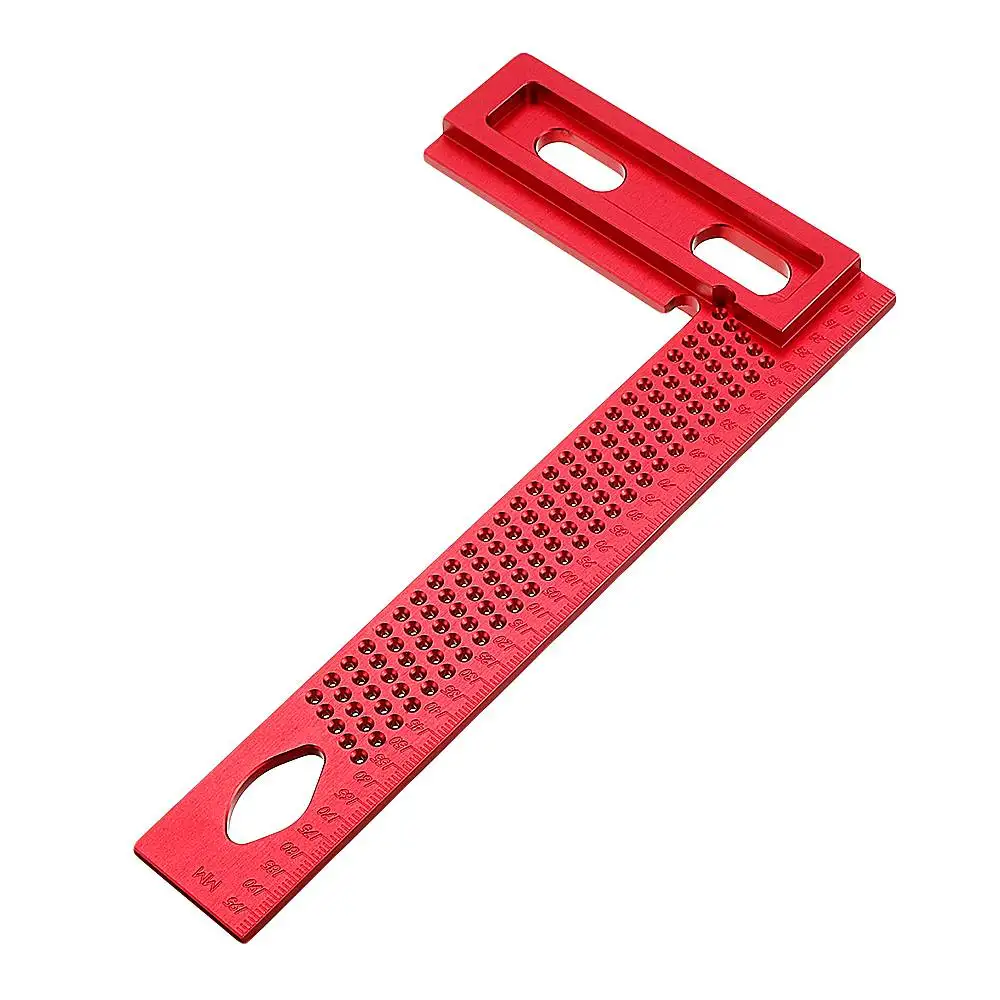 

New Aluminum Alloy 200mm Woodworking Square Hole Positioning Metric Measuring Ruler Carpenter Scriber