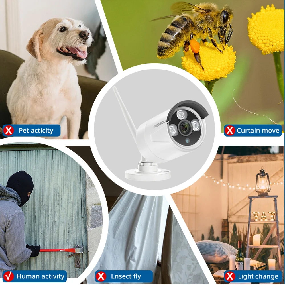 MISECU H.265 HD 3MP Wifi Camera Security System Outdoor Wireless IP Camera Kit Waterproof Audio Record Human Detected CCTV Video