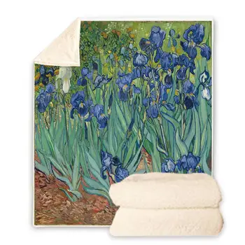 

Van Gogh Oil Painting 3D Printed Sherpa Blanket Couch Quilt Cover Travel Bedding Velvet Plush Throw Fleece Blanket Bedspread V13