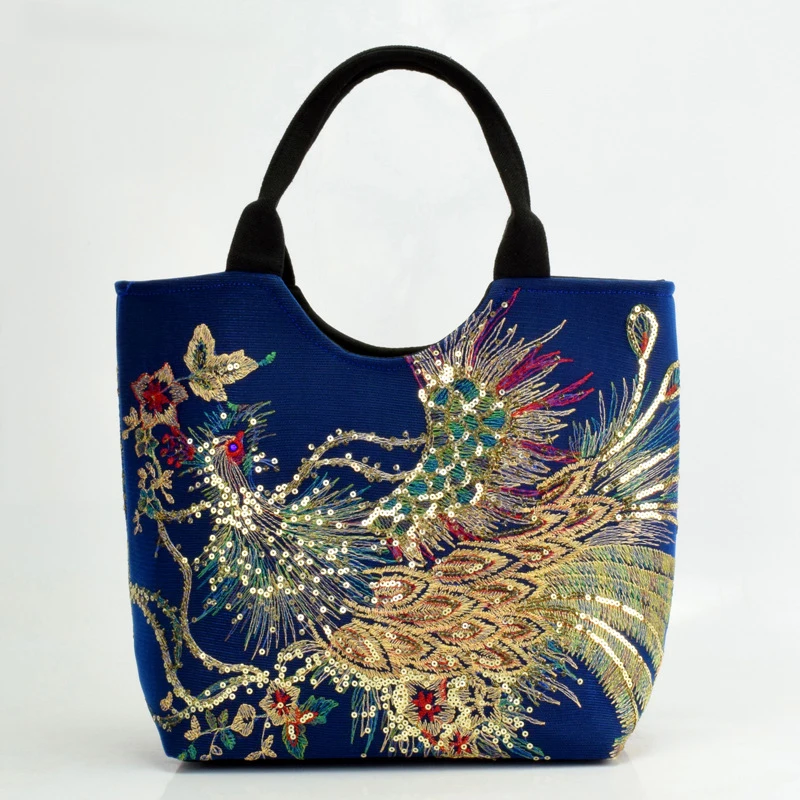 Peacock Embroidered Shiny Hand Bag - Women's Handbags | Marketplace