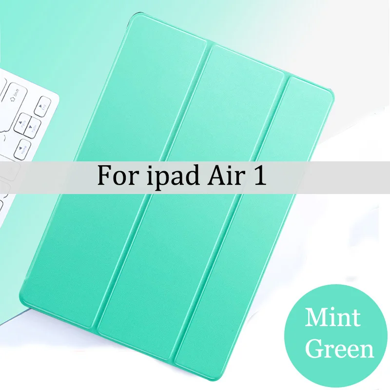 Tablet case for Apple ipad Pro 9.7" 10.5" Leather Smart Sleep wake funda Trifold Stand Solid cover for Air 1 2 3 - Цвет: green for Air 1