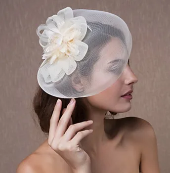 

Champagne Black Gauze Flower Fascinator Hat Hairpin Fashion Women Fancy Show Cocktail Party Striped Mesh Hair Accessories