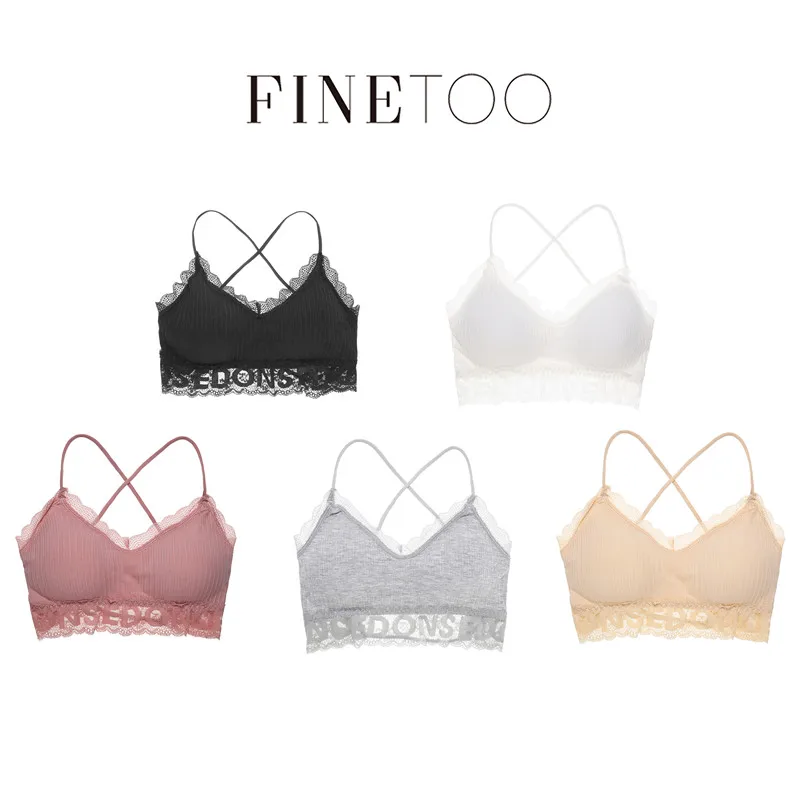 Padded Cotton Bra Sexy Letter Women Wireless Underwear Full Cup Lace Bras For Women Fashion 5 Colors Wire Free Backless Lingerie