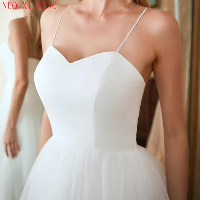 Vestidos De Noiva Short Simple Mid Calf Tulle Sweetheart Spaghetti Straps Wedding Gowns Cheap Wedding Dresses NUOXIFANG