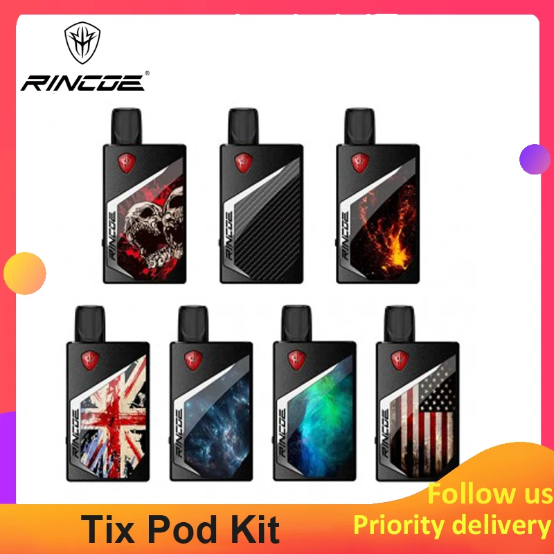 

Original Rincoe Tix Vape kit 1000mAh built-in Battery 2ml Empty Cartridge Atomizer Pod kit for MTL//DTL vapour cigarette Kit
