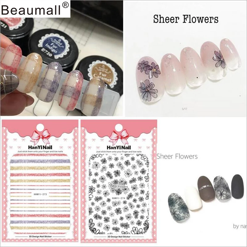 

Florals Stripes Patterns! Nails Art Manicure Back Glue Decal Decorations Design Nail Sticker For Nails Tips Beauty