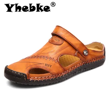 

Fhlyiy Man Sandals 2020 Summer Leather Classic Roman Sandals Outdoor Sneaker Beach Rubber Flip Flops Men Water Trekking Slipper