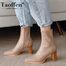 TAOFFEN Woman Half Short Boots Women High Heel Shoes Woman Platform Thick Heel Shoes Short Boots Woman Footwear Size 33-40