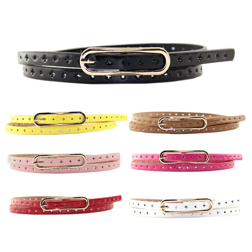 High Quality Female Tide Slim Waist Belts Oval Alloy Buckle PU Leather Straps Fashion Designer Cross Hole Specific Waistband | Аксессуары