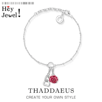 

Link Hearts & Rose Charm Filigree Bracelets Link Chain 925 Sterling Silver Romantic Fashion Adjustable Jewelry Europe Women Gift