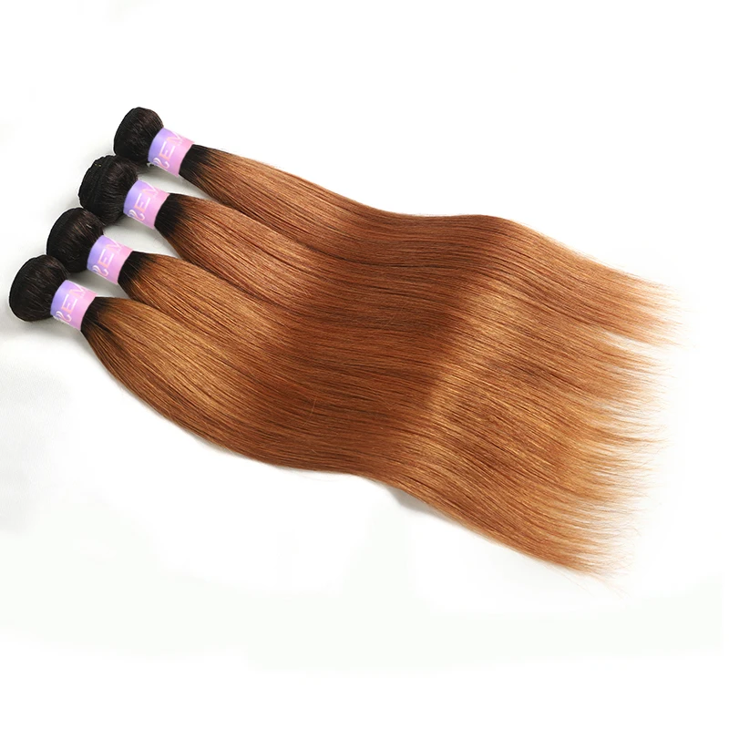 T1B/30 Ombre Brown Human Hair Bundles With Frontal 13x4 Brazilian Straight Hair Weave Bundles With Closure Non-Remy KEMY HAIR