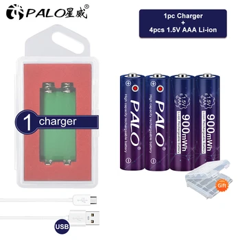 

PALO 100% Original 900mWh 1.5v AAA polymer aaa lithium li-ion rechargeable batteries battery+1.5V lithium li-ion usb charger