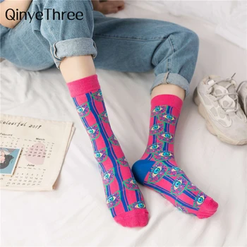 

Women's Happy Art Cartoon Fruit Foods Socks Funny Eyes Light Bulb Rocket Shell Prickly Pear Lovers' sock Skateboard Dropship