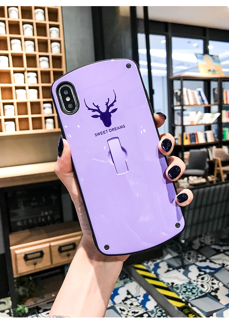 Роскошный Овальный чехол для телефона с лосем для IPhone 11 Pro XS Max XR 7 8 6S Plus, милый силиконовый чехол с защитой от падения - Цвет: Purple