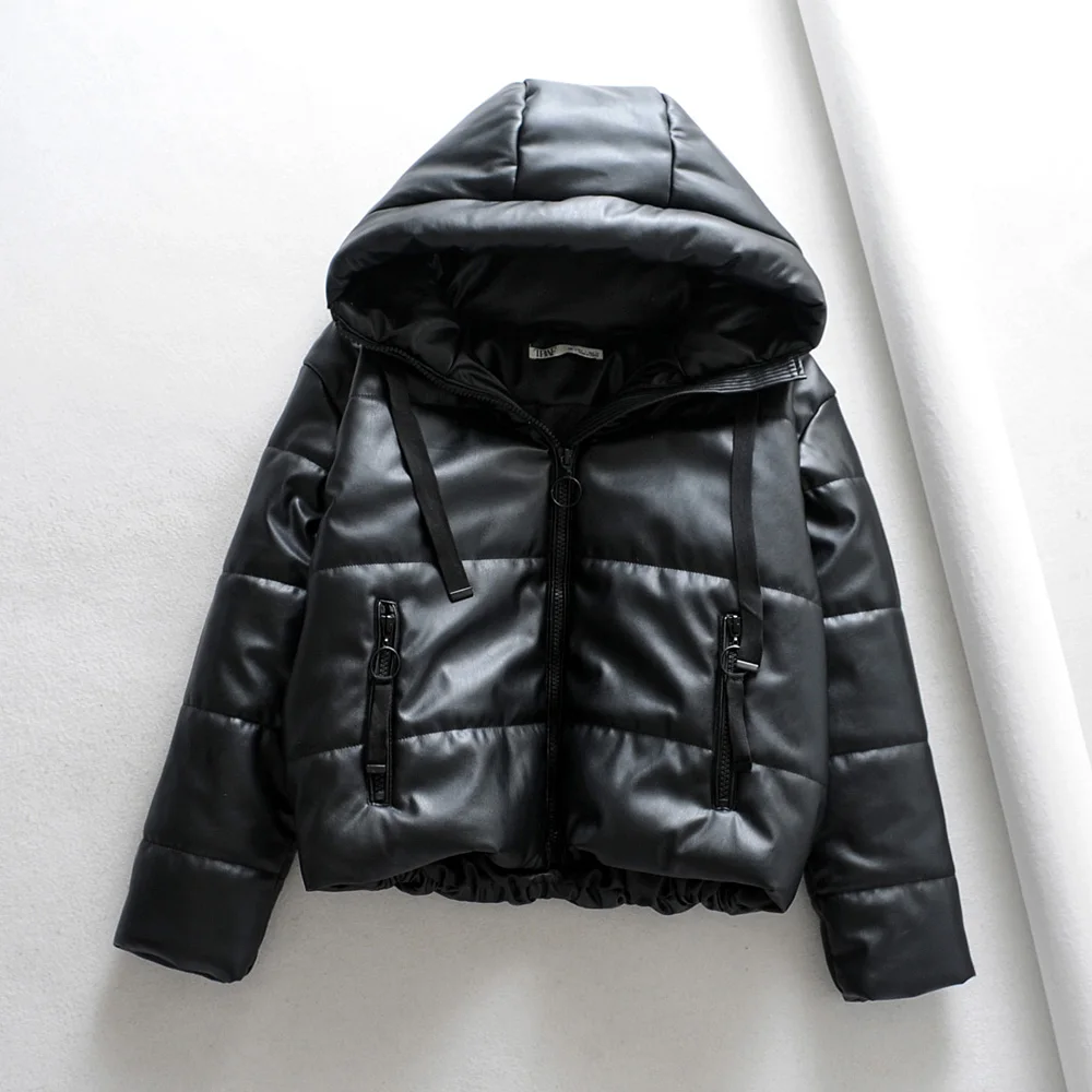 3099G Black Новые модные женские зимние толстые теплые пальто с капюшоном из искусственной кожи женские элегантные черные парки с хлопковой подкладкой на молнии - Цвет: 3099G Black