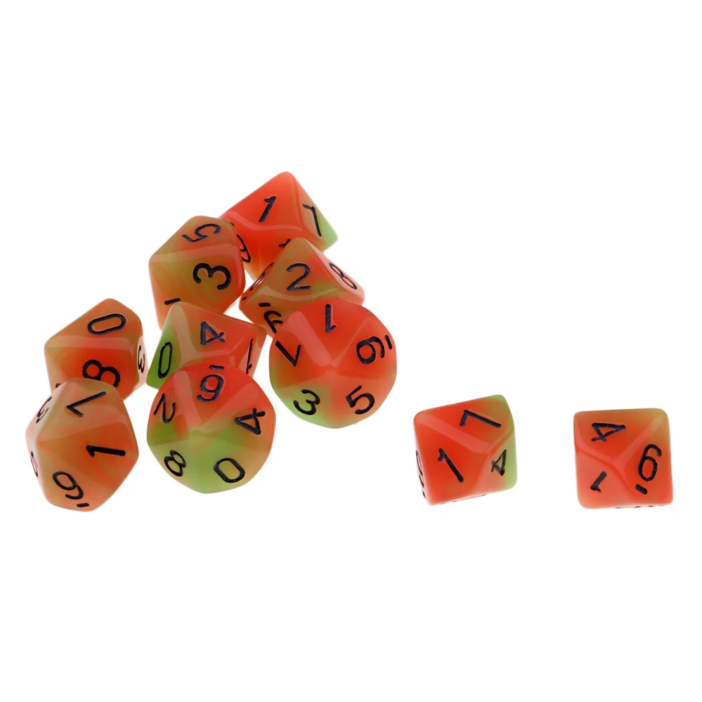 Настольная игра 10 шт. подземелья драконы игровые кубики D10 D& D светящиеся 1,6 см Мульти игральные кости набор
