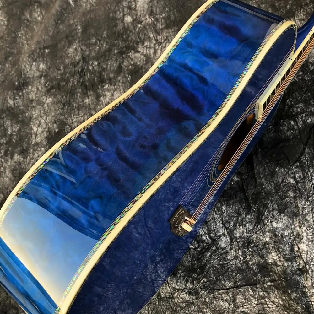 Синяя твердая ель 41 дюймов D стиль Акустическая гитара, Abalone черное дерево гриф, вода пульсация клен Акустическая Электрогитара s